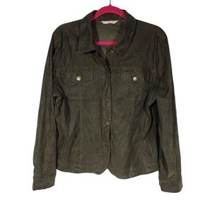 Erin London Large Faux Snakeskin Olive Green Lightweight Polyester Jacket